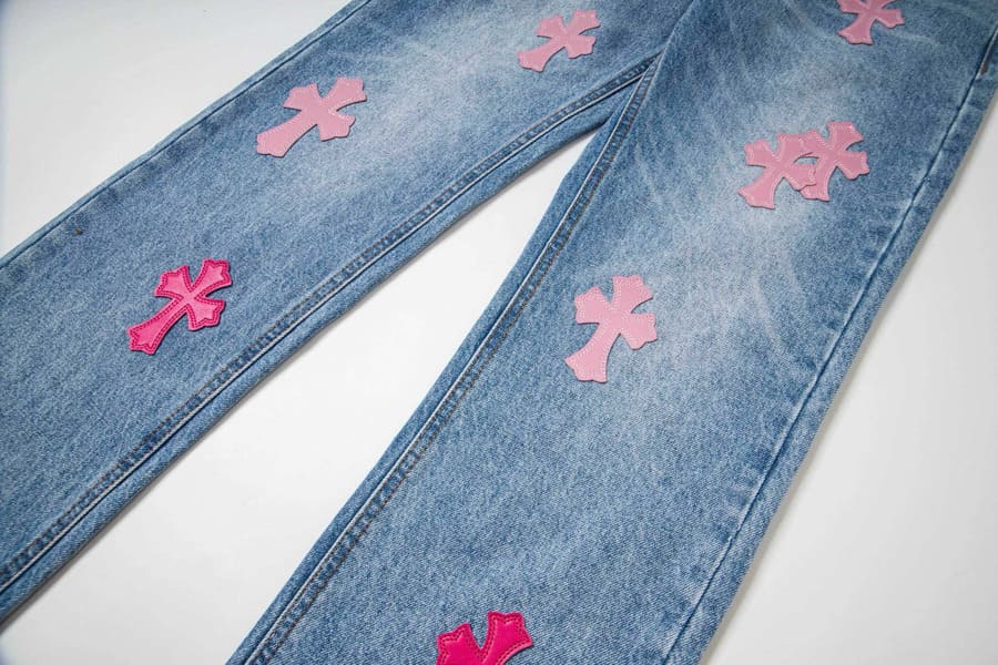 Pantalón Jeans Chrome Hearts Patches Cross Pink