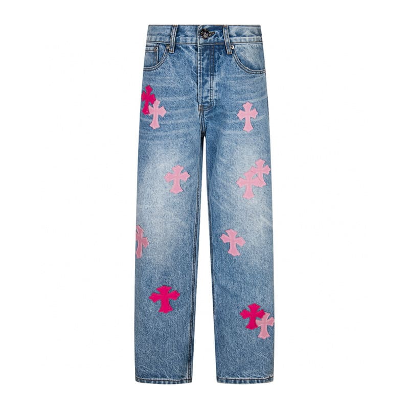 Pantalón Jeans Chrome Hearts Patches Cross Pink