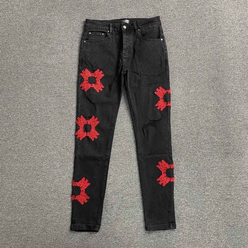 Pantalón Amiri Jeans Logo Preta/Vermelha