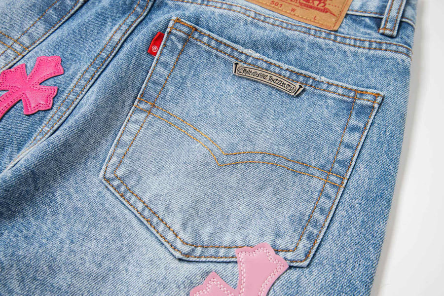 Pantalón Jeans Chrome Hearts Patches Cross Pink