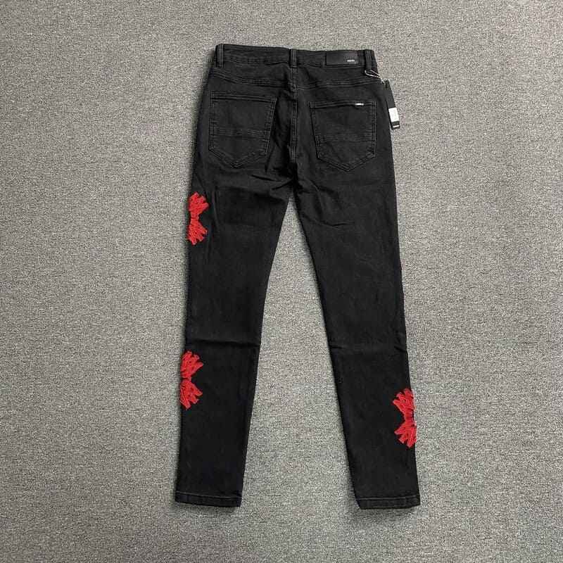 Pantalón Amiri Jeans Logo Preta/Vermelha