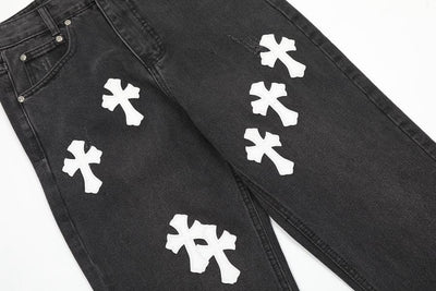 Pantalón Chrome Hearts Jeans Cross Patches Black White