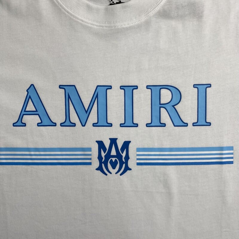 Playera Amiri Bar Logo Blanca/Azul