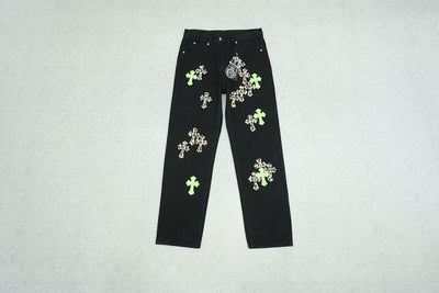 Pantalón Jeans Chrome Hearts Green & Leopard Cross