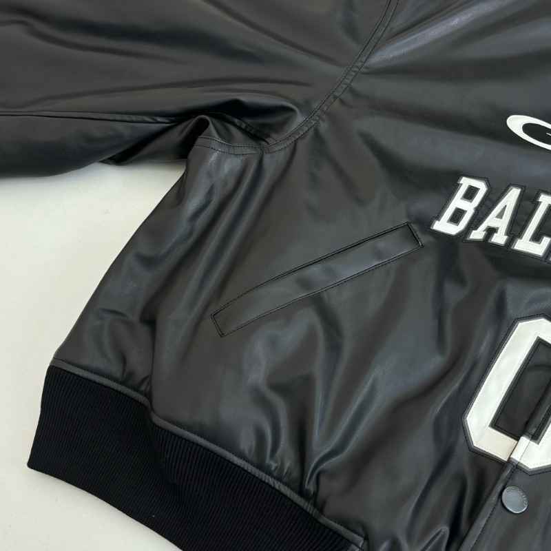 Chamarra Balenciaga Basketball Bomber Leather Black