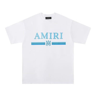 Playera Amiri Bar Logo Blanca/Azul