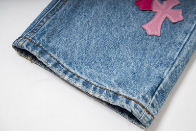 Pantalón Jeans Chrome Hearts Patches Cross Pink