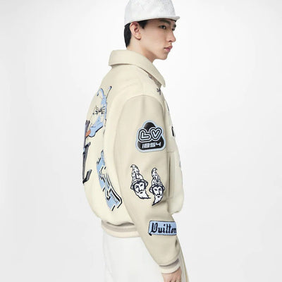 Chamarra Louis Vuitton Varsity En Piel Bordada “Multi-Patches Mixed/Milky White”