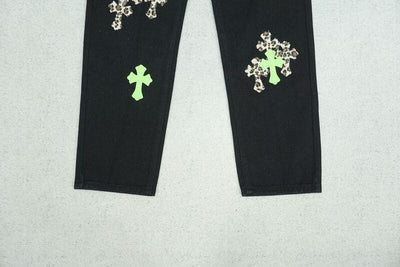 Pantalón Jeans Chrome Hearts Green & Leopard Cross