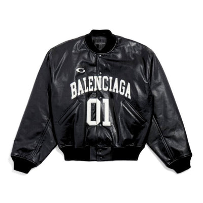 Chamarra Balenciaga Basketball Bomber Leather Black