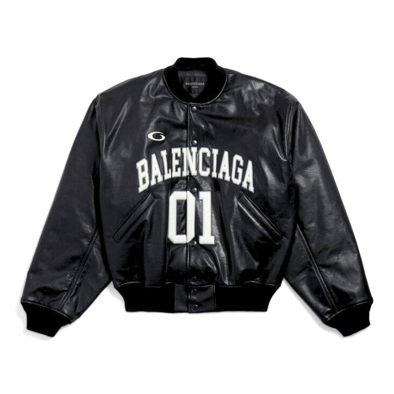 Chamarra Balenciaga Basketball Bomber Leather Black