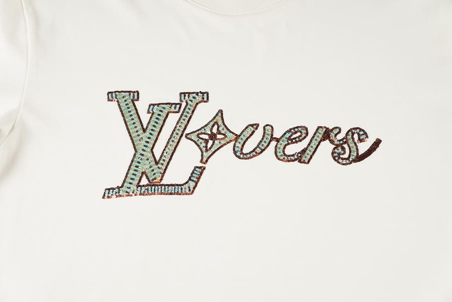 Playera Louis Vuitton White Embroidered Lovers