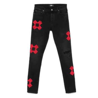 Pantalón Amiri Jeans Logo Preta/Vermelha