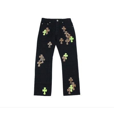 Pantalón Jeans Chrome Hearts Green & Leopard Cross