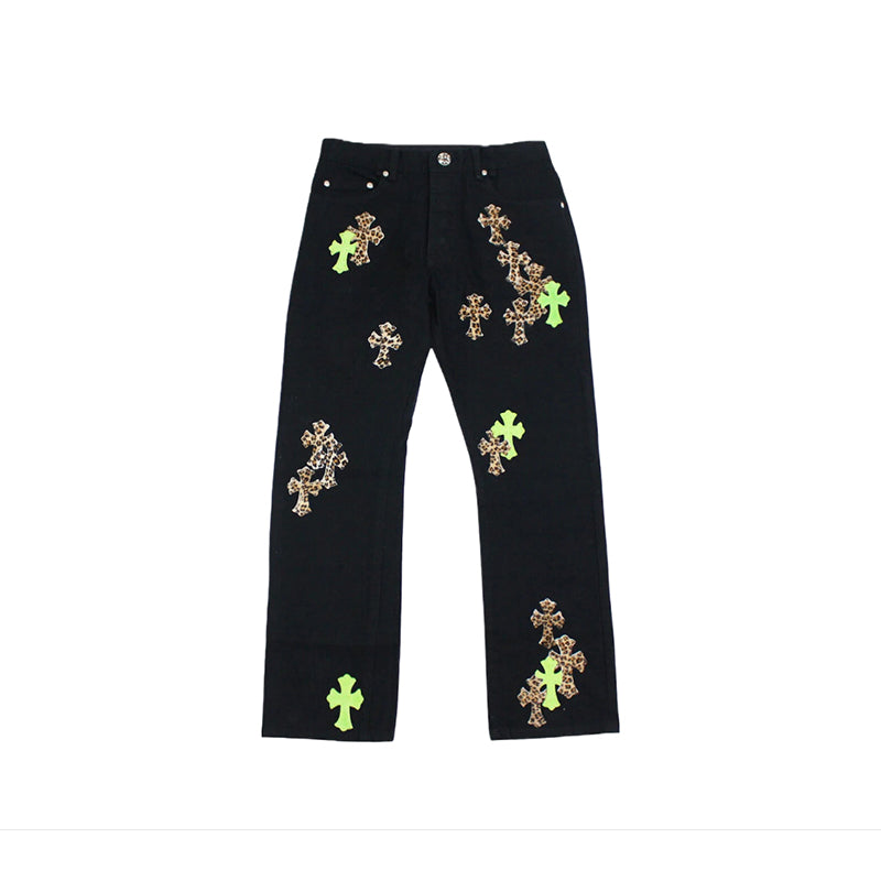 Pantalón Jeans Chrome Hearts Green & Leopard Cross