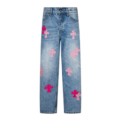 Pantalón Jeans Chrome Hearts Patches Cross Pink