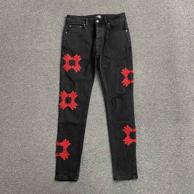 Pantalón Amiri Jeans Logo Preta/Vermelha