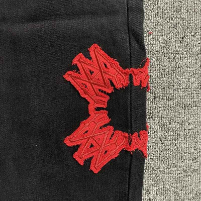 Pantalón Amiri Jeans Logo Preta/Vermelha