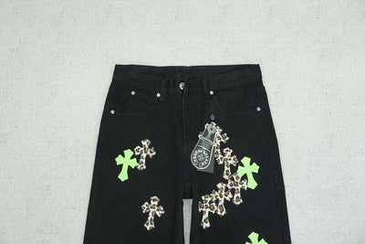 Pantalón Jeans Chrome Hearts Green & Leopard Cross