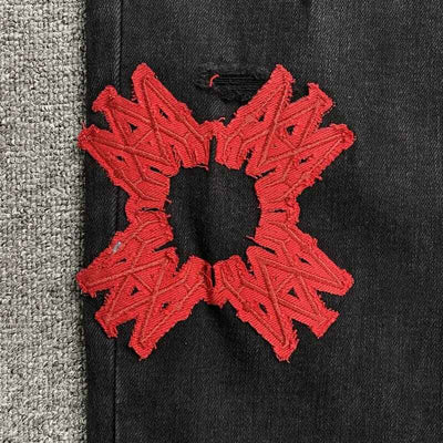 Pantalón Amiri Jeans Logo Preta/Vermelha