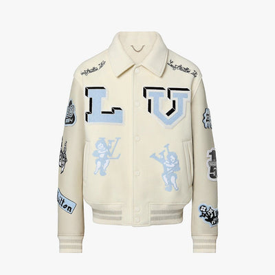 Chamarra Louis Vuitton Varsity En Piel Bordada “Multi-Patches Mixed/Milky White”