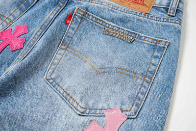Pantalón Jeans Chrome Hearts Patches Cross Pink
